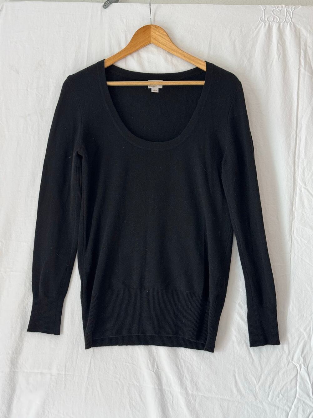 Caslon Women’s Cashmere Sweater Black Scoop Neck Size Large